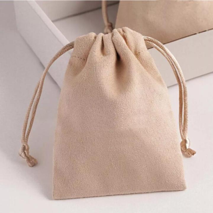Ivory Suede Gift Bags Custom Logo Sack All size Watch Perfume Eyelashes Makeup Drawstring Pouches Jewelry Sachets