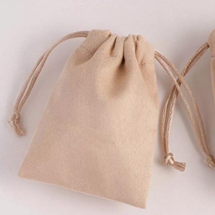 Ivory Suede Gift Bags Custom Logo Sack All size Watch Perfume Eyelashes Makeup Drawstring Pouches Jewelry Sachets