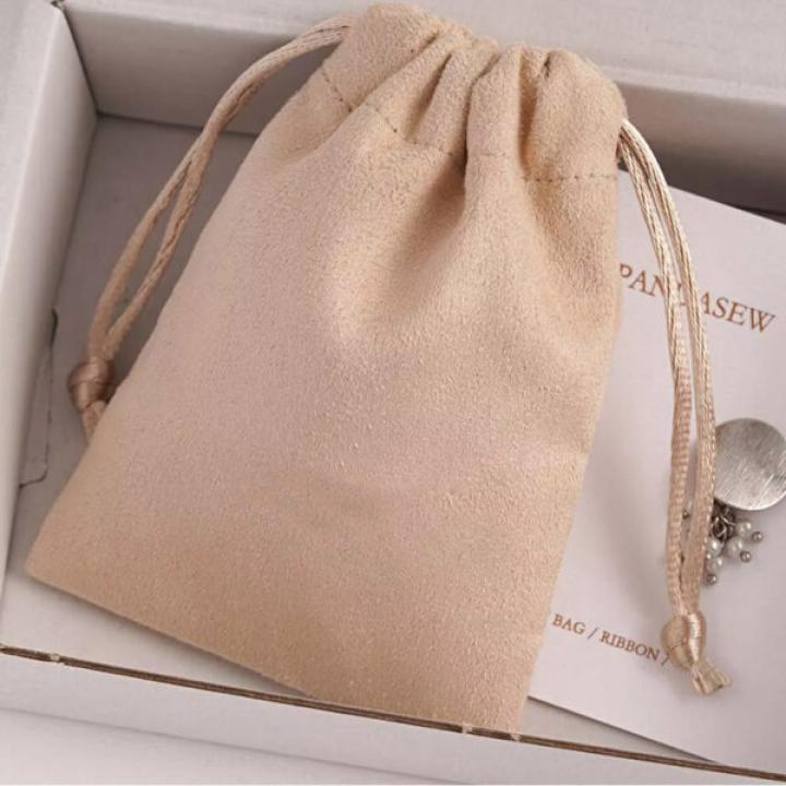 Ivory Suede Gift Bags Custom Logo Sack All size Watch Perfume Eyelashes Makeup Drawstring Pouches Jewelry Sachets